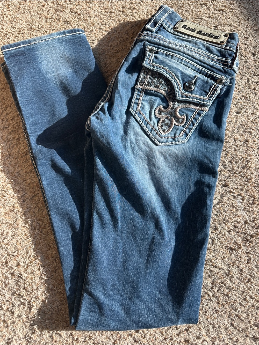 Rock Revival Women’s Blue Embroidered Skinny Jeans
